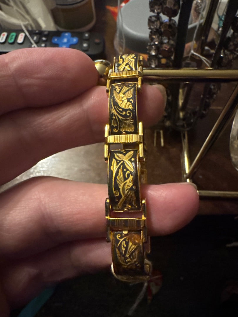 Damascene Black & Bird Metal Work Bracelet