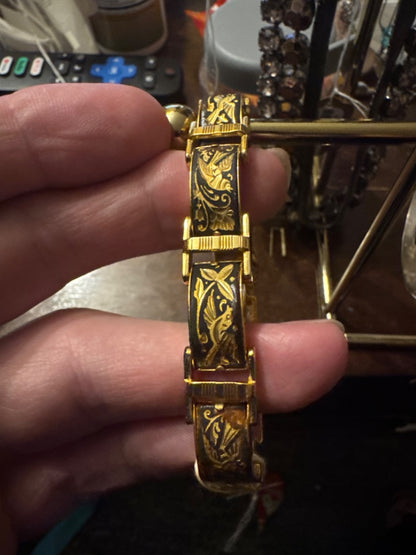 Damascene Black & Bird Metal Work Bracelet