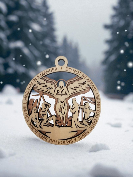 Wood Angel Religious Ornament, 3 Inches Round