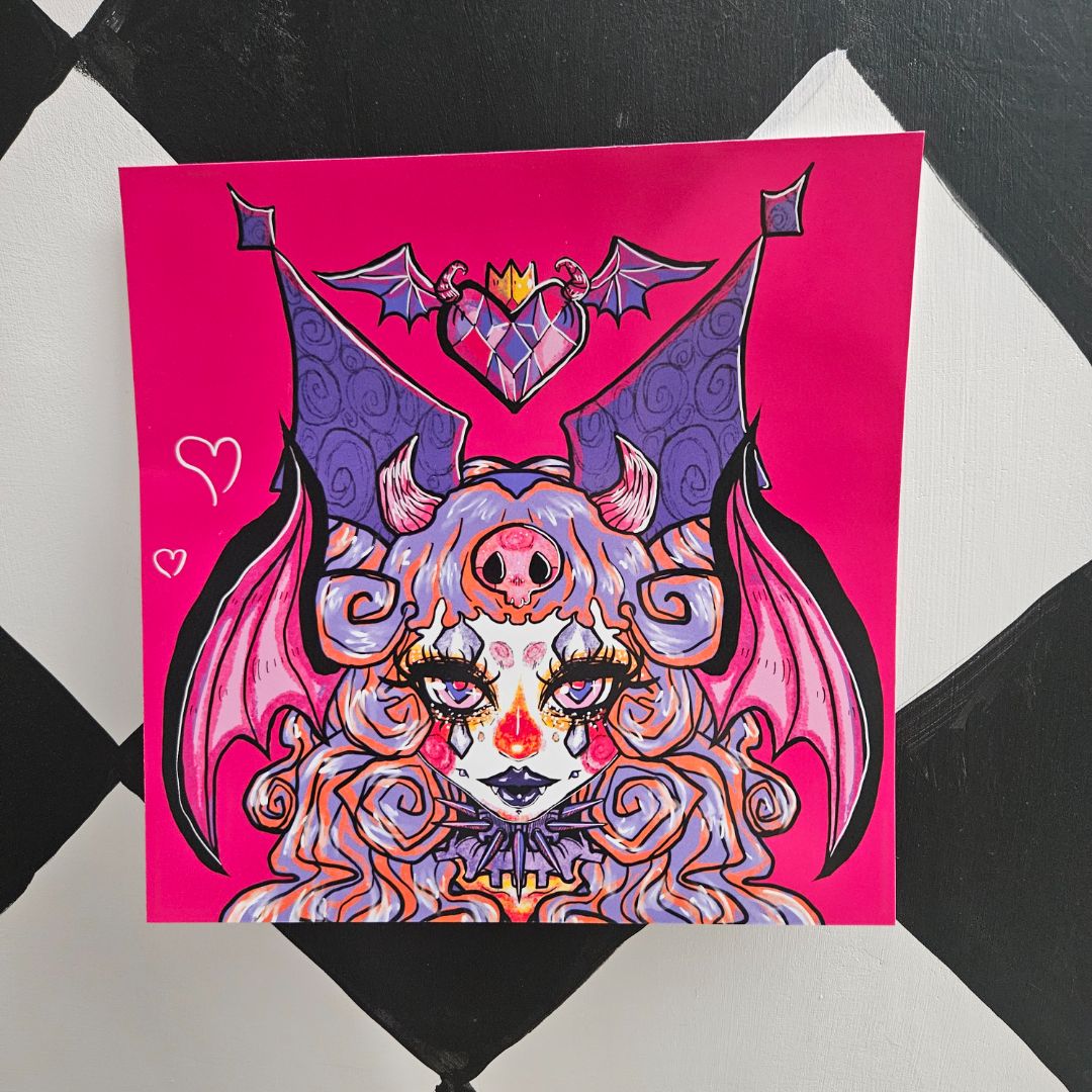 Bat Clown girl- Print, 8.5x8.5 inch