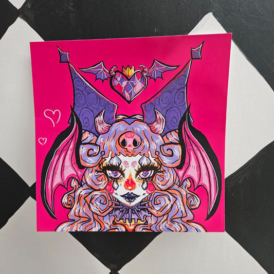 Bat Clown girl- Print, 8.5x8.5 inch