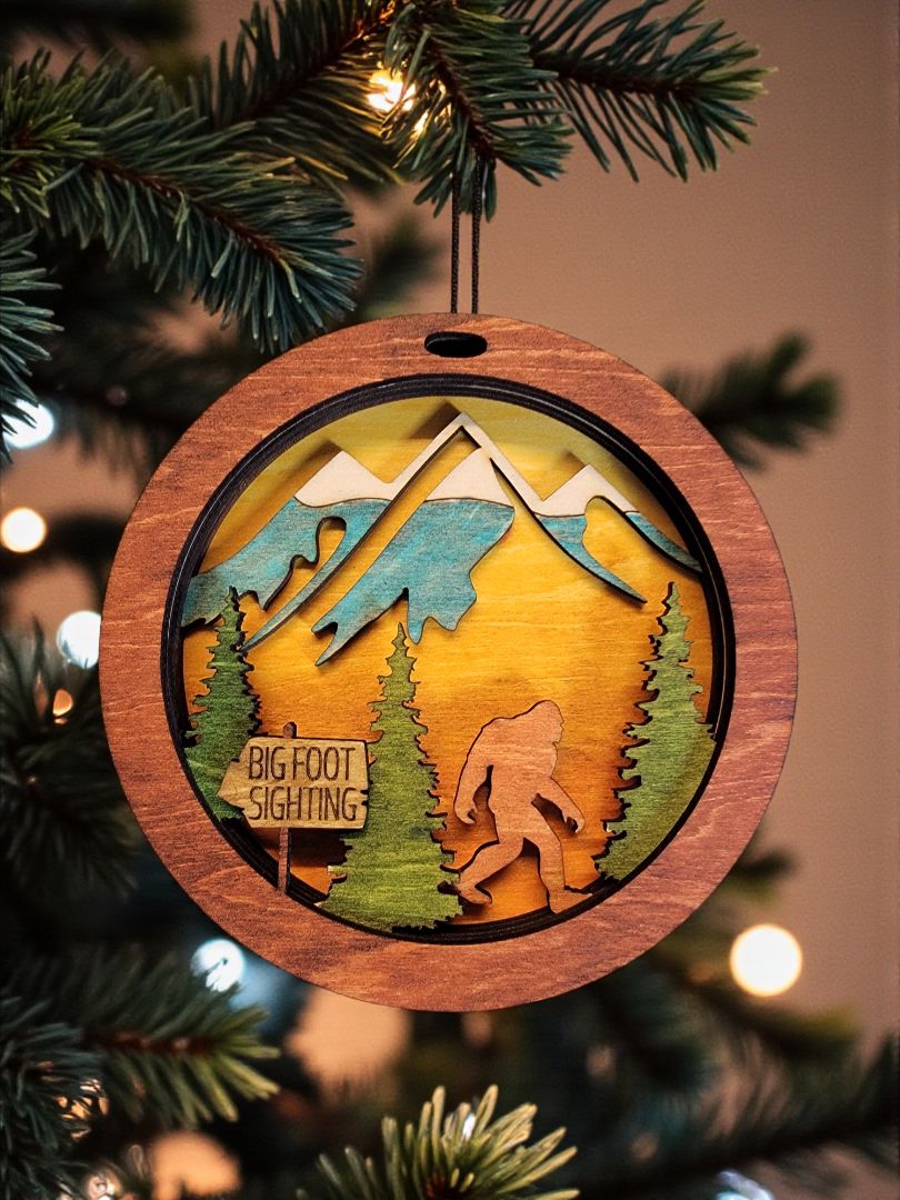 Bigfoot Sighting Multi Layer Silhouette Ornament, 4 Inches Round