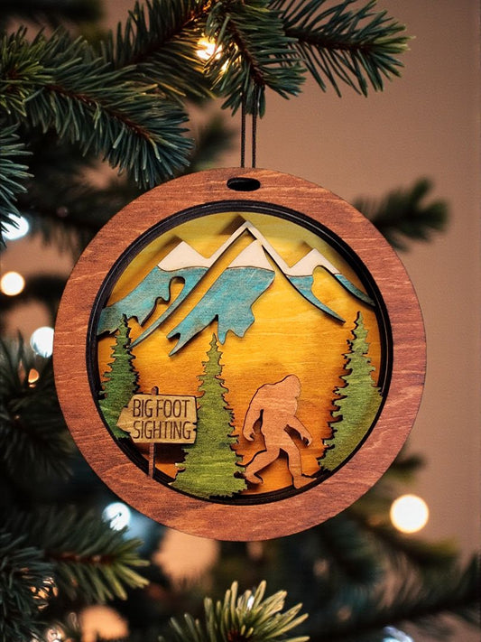 Bigfoot Sighting Multi Layer Silhouette Ornament, 4 Inches Round