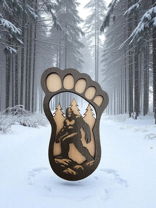 Brown  Wooden Bigfoot Walking Footprint Magnet, 2 Inches