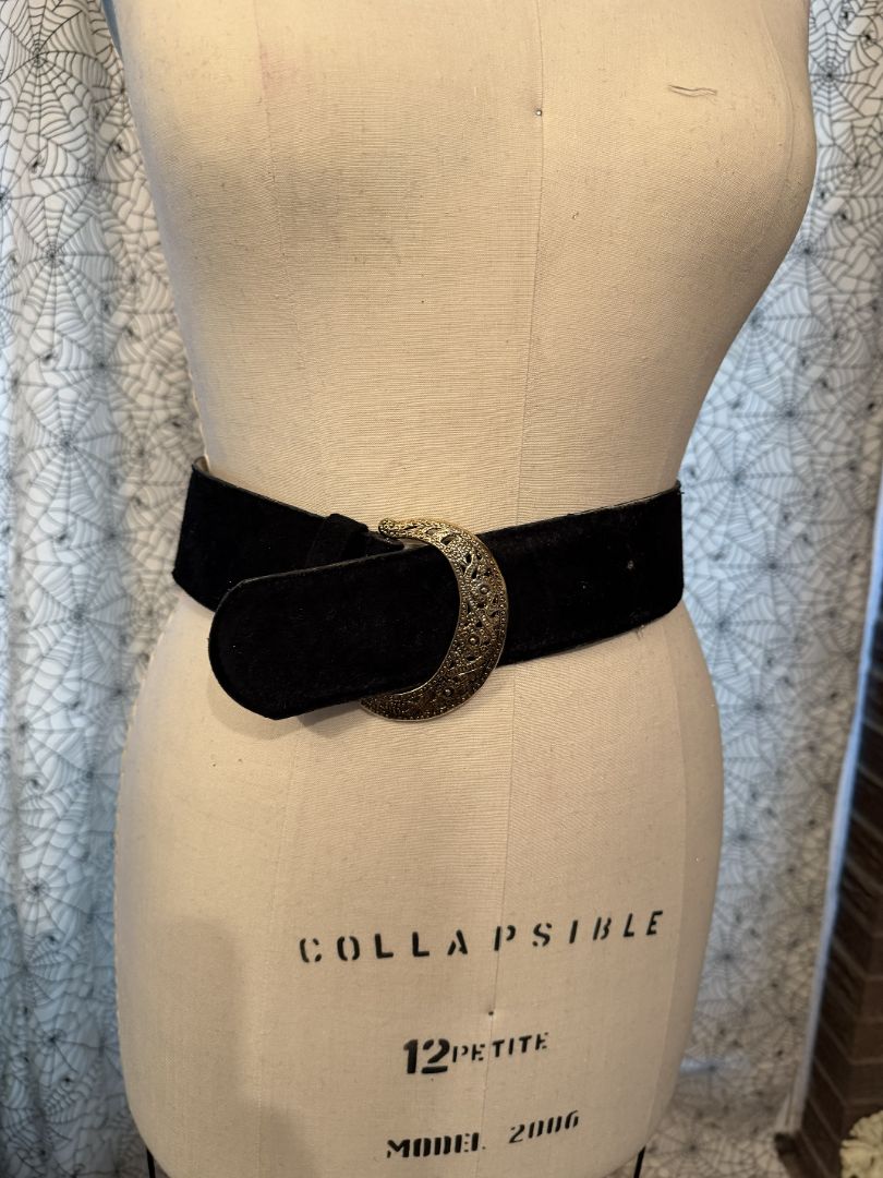 Black  Black suede Belt w/ Gold Buckle, M