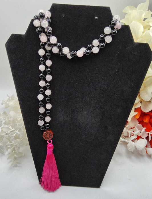 Black Onyx and Rose Quartz Mala Jewelry