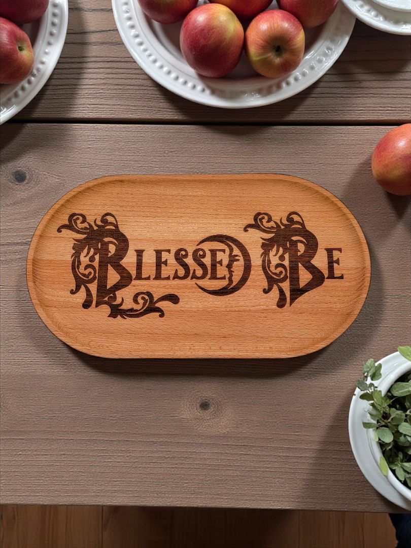 Blessed Be Wood Tray Large, 14 Inches Wide x 8 Inches Tall