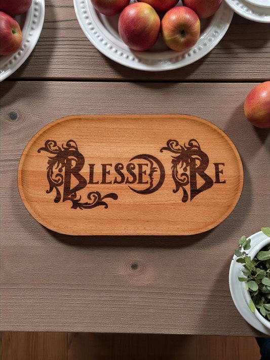 Blessed Be Wood Tray Large, 14 Inches Wide x 8 Inches Tall