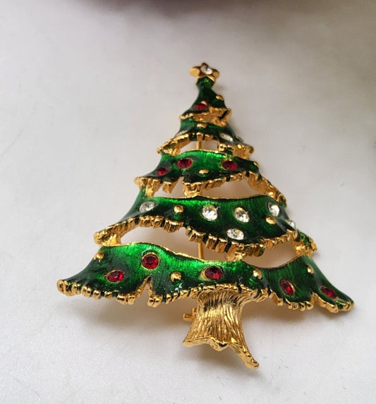 Vintage Green and Red and Rhinestone Brooch Jewelry