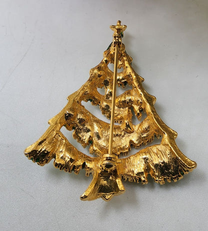 Vintage Green and Red and Rhinestone Brooch Jewelry