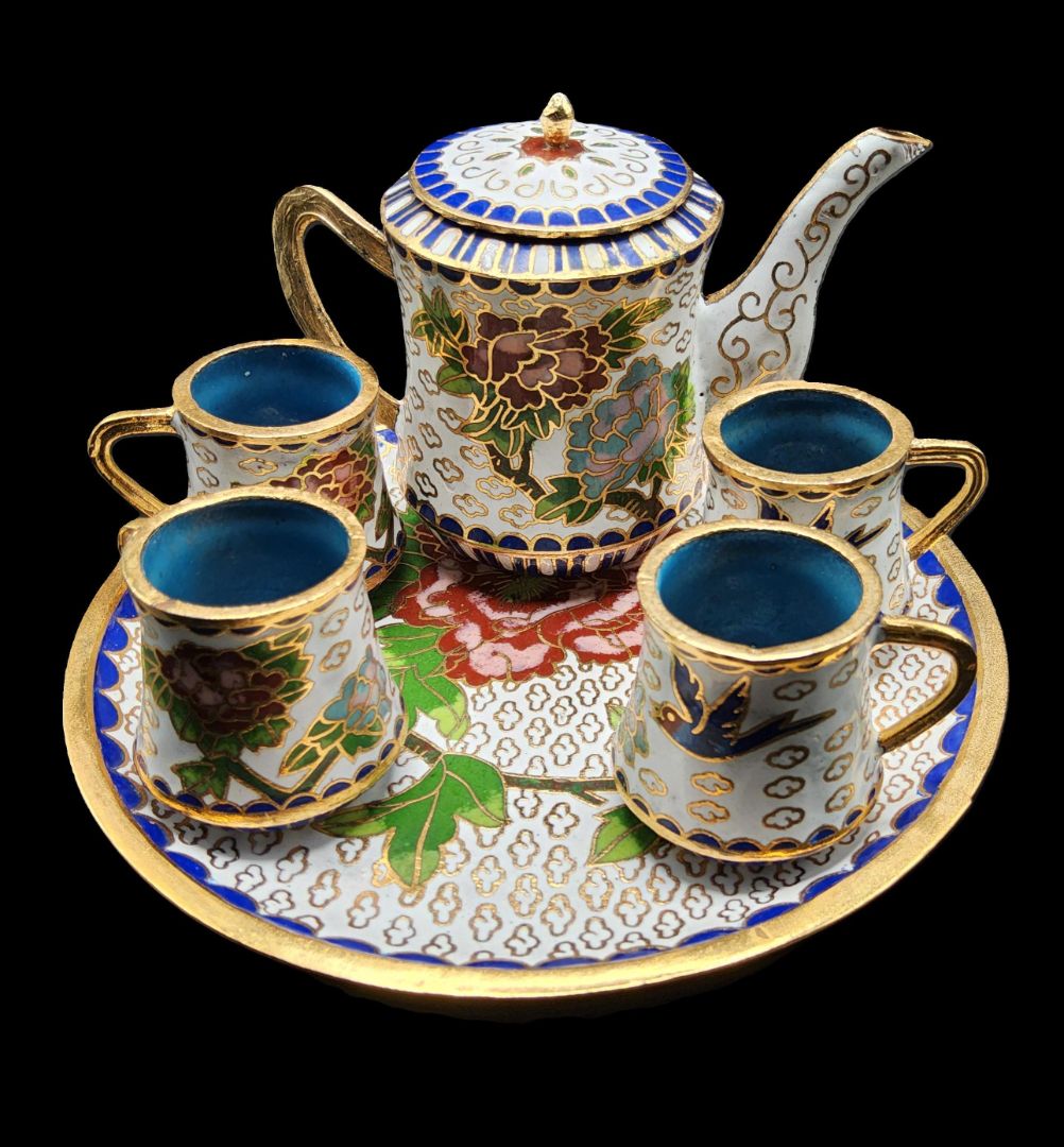Vintage Cloisonne Miniature Teapot set Toy