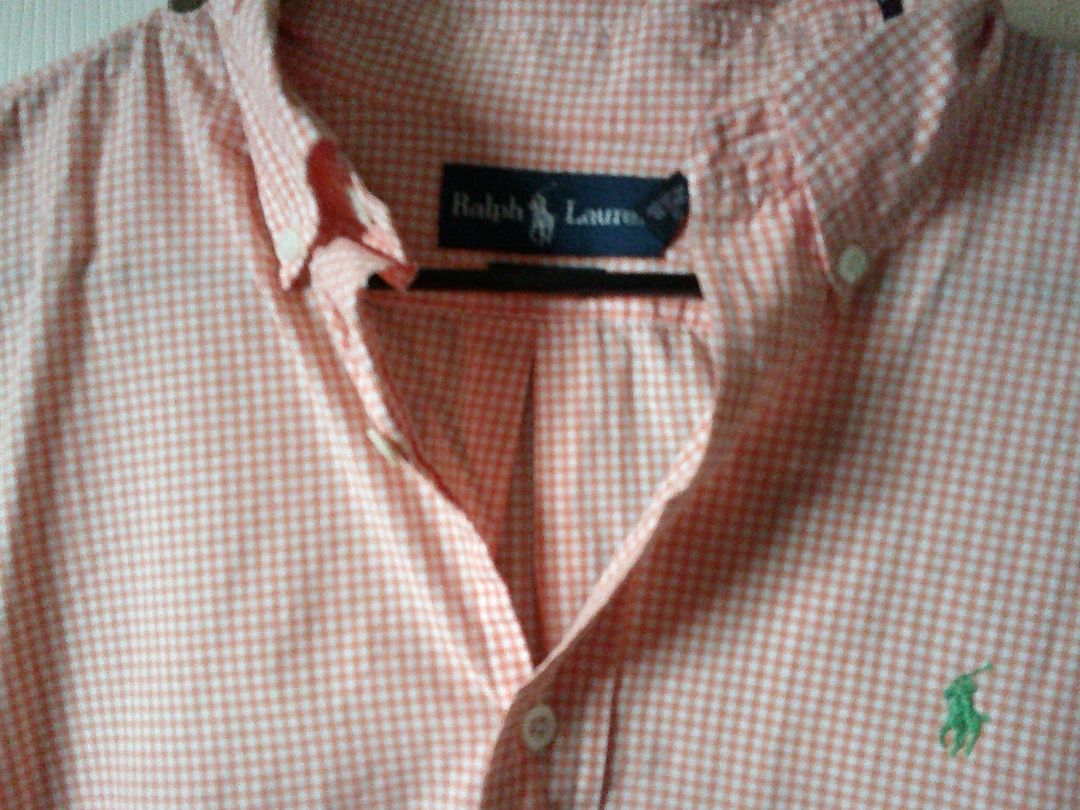 ralph lauren shirt- orange/white check, L