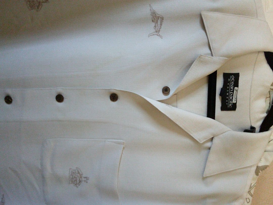 ocean pacific Hawaiian Shirt  BEIGE WITH FISH LARGE