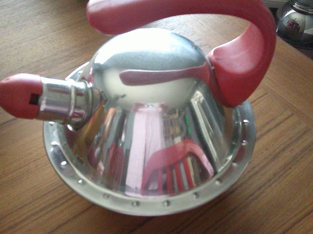 CHROME AND RED TEA KETTLE