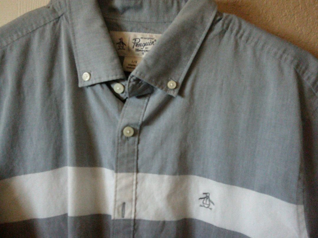 CAMP SHIRT- PENQUIN-STRIPE- LARGE