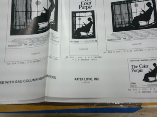 KATER LITHO- UNCUT 1986 COLOR PURPLE AD SHEET-UNCUT KATER LITHO 1986