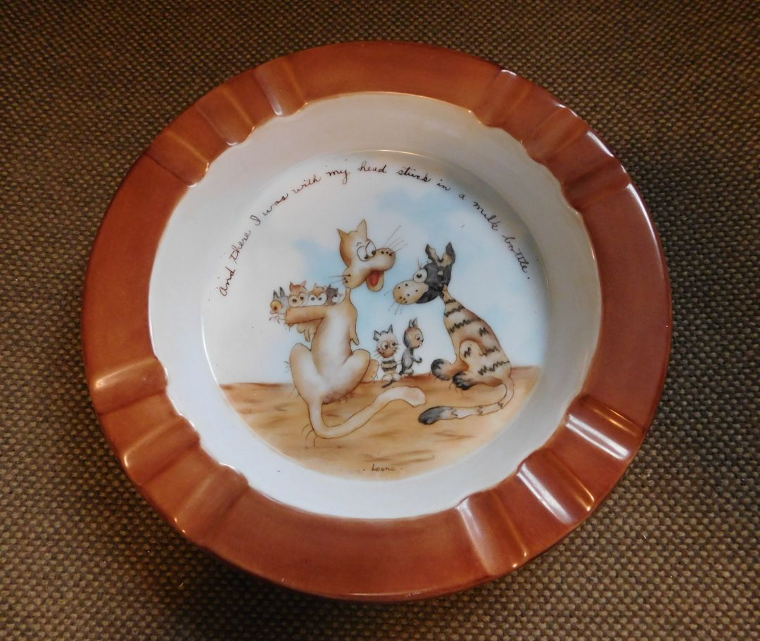 Interesting Cat Ashtray, 9" Across