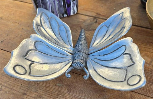 Vintage Pewter Butterfly Ashtray with Removable Wings