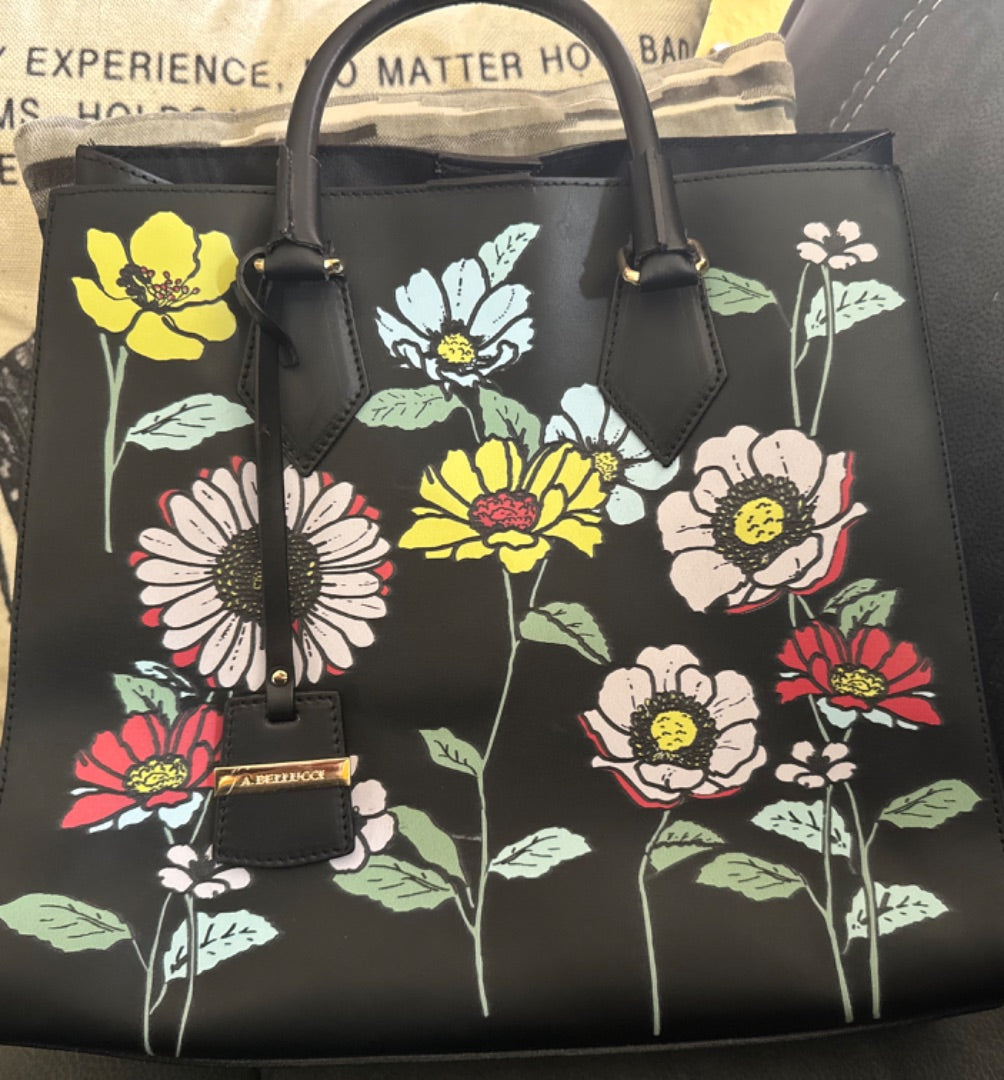 Asia Bellucci Black Leather Flower Detail Purse