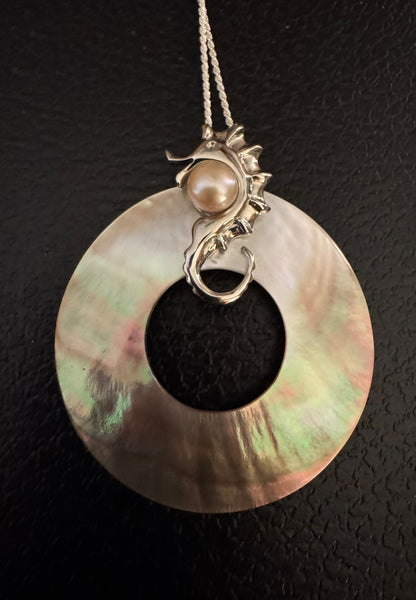 Seahorse Pearl Abalone Pendant Necklace