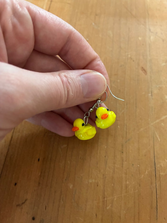 Lampwork rubber duck earrings
