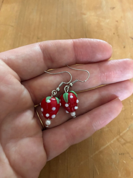Lampwork strawberry earrings Costume Jewelry