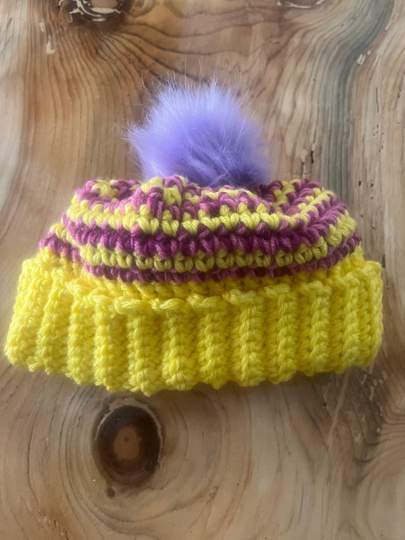 Yellow and purple Handmade Crochet hat
