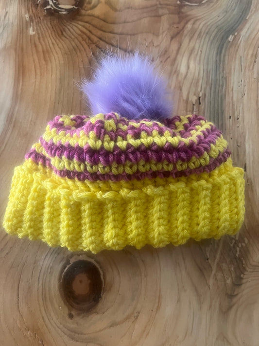 Yellow and purple Handmade Crochet hat