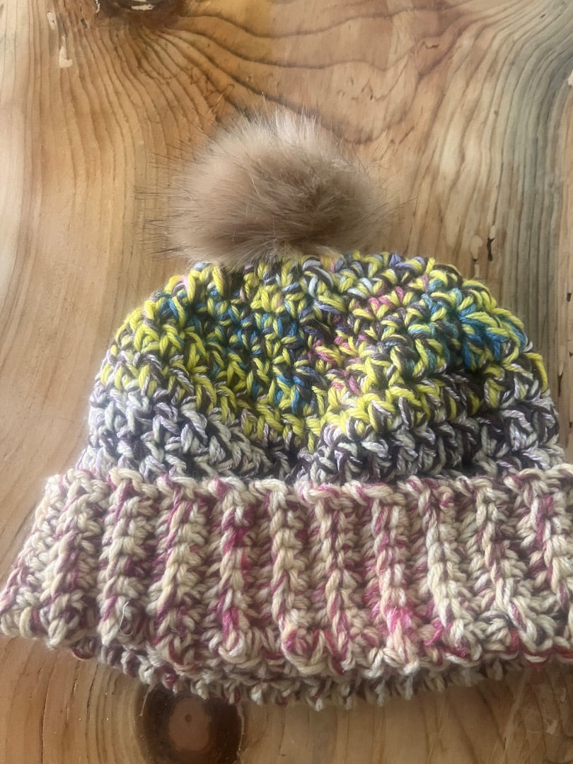 Green and brown Homemade Crochet Hat, M