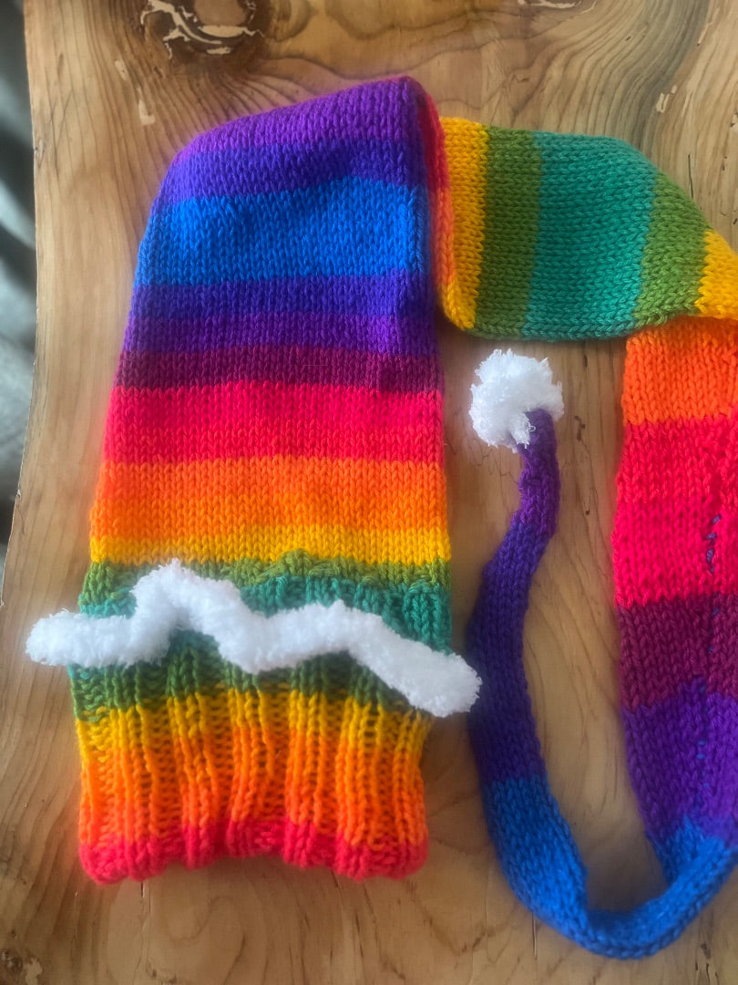 Rainbow Homemade Crochet Hat, Long