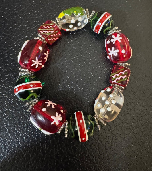 H-Glass bead christmas stretchy bracelet
