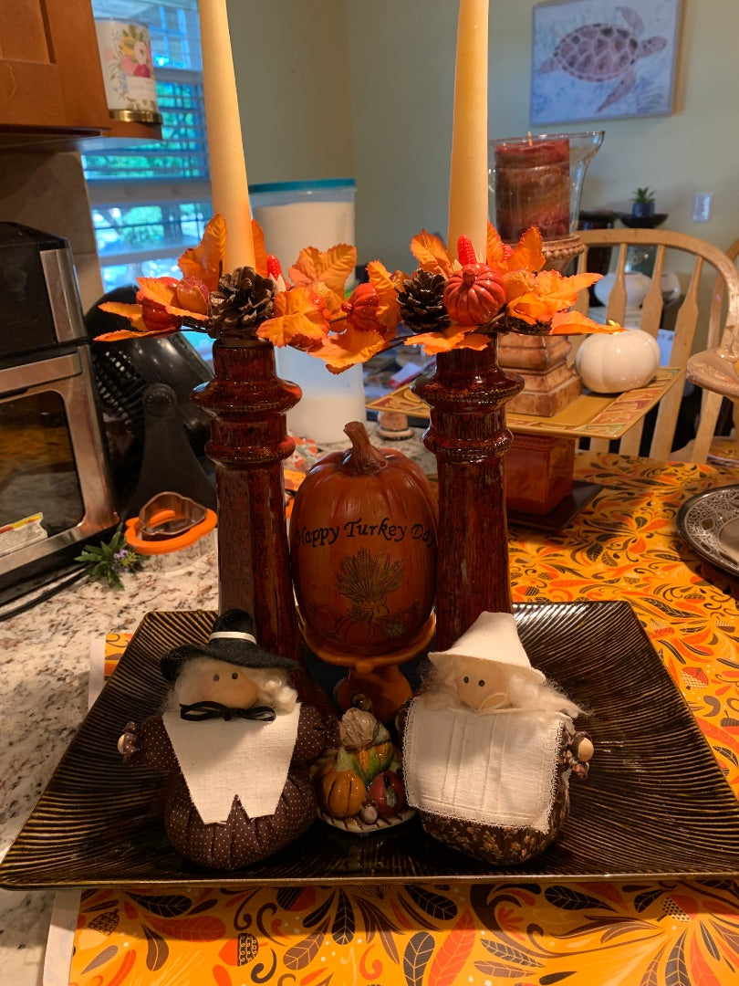 Brown Centerpiece thanksgiving pilgrims Hand Made