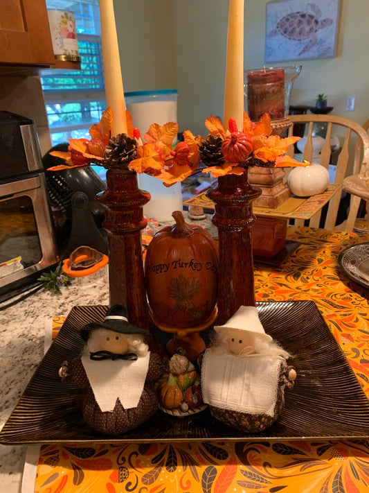 Brown Centerpiece thanksgiving pilgrims Hand Made