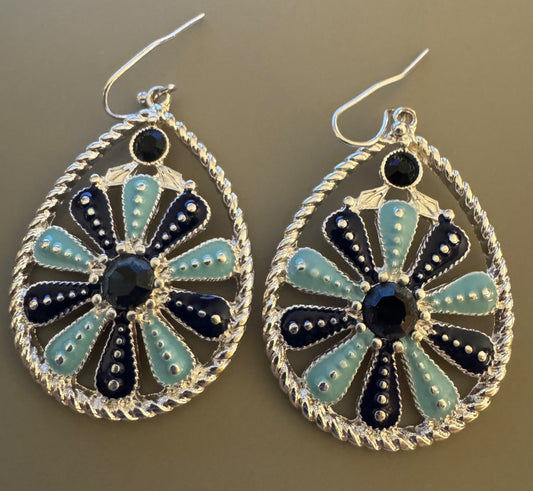 Twotone blue silvertone dangle earrings