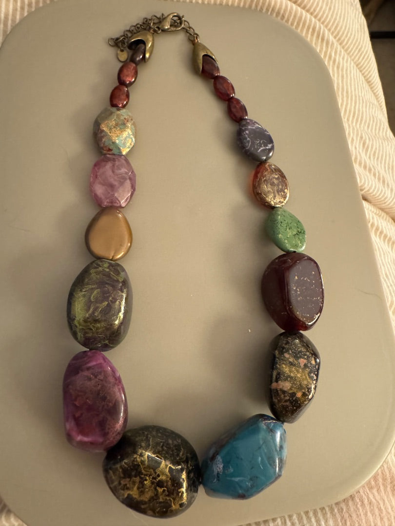 Faux stone purple black green necklace