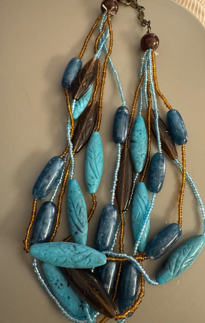 Brown Turq color multi strand necklace