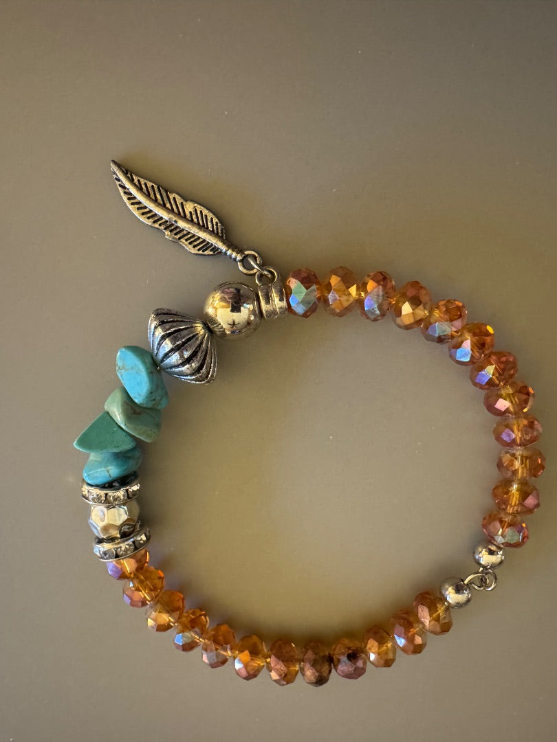 Amber Turq color feather bangle bracelet