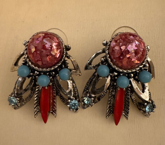 SW style maroon turq color stud earrings