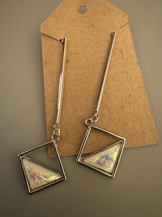 Silvertone Drop Opal like stud earrings