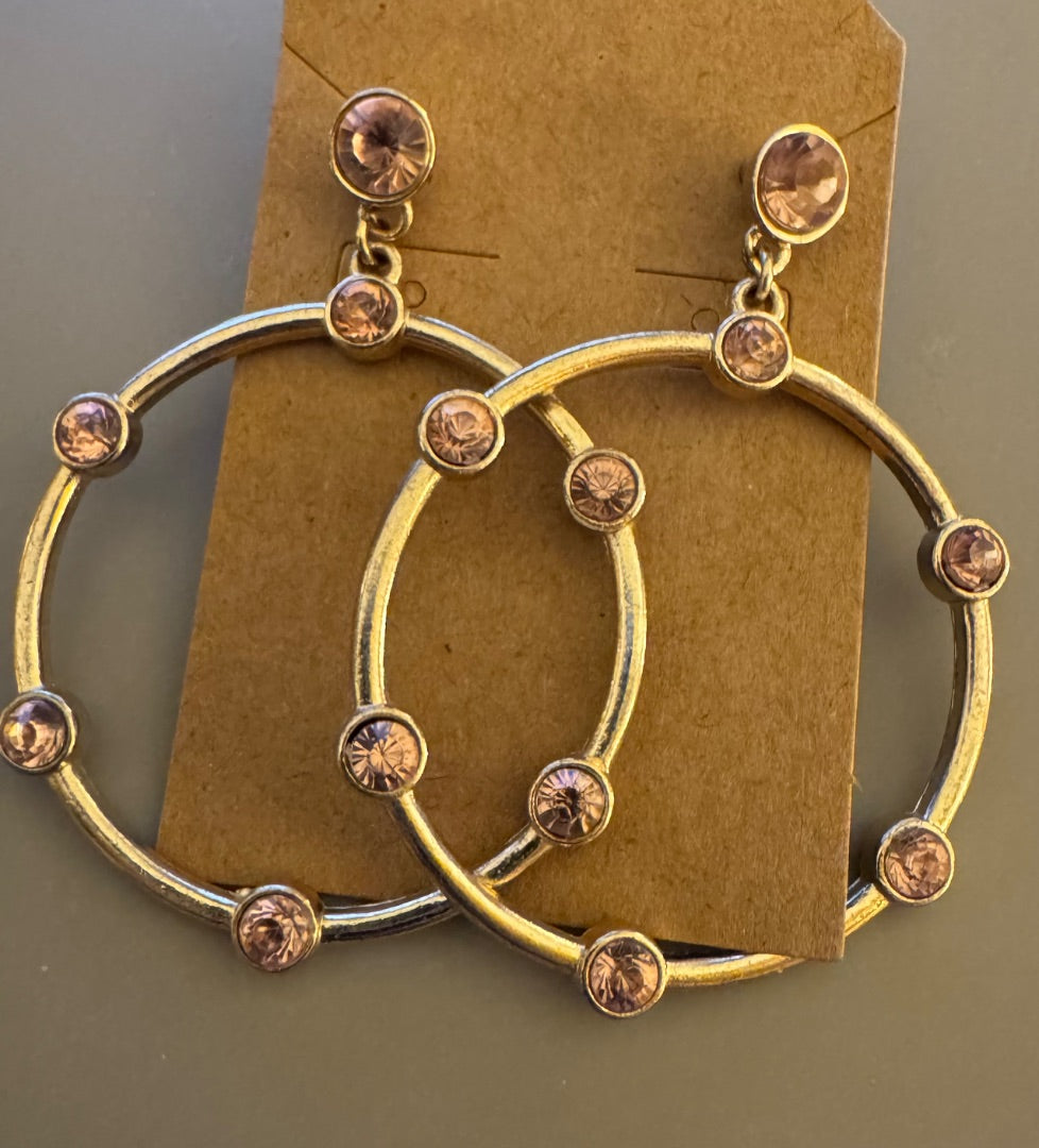 Goldtone hoops w/pink earrings