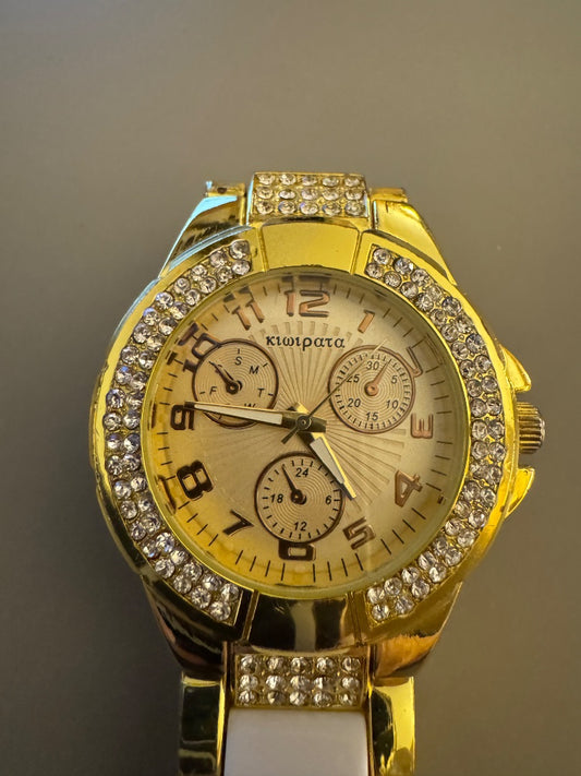 KiwiPata goldtone white watch untested