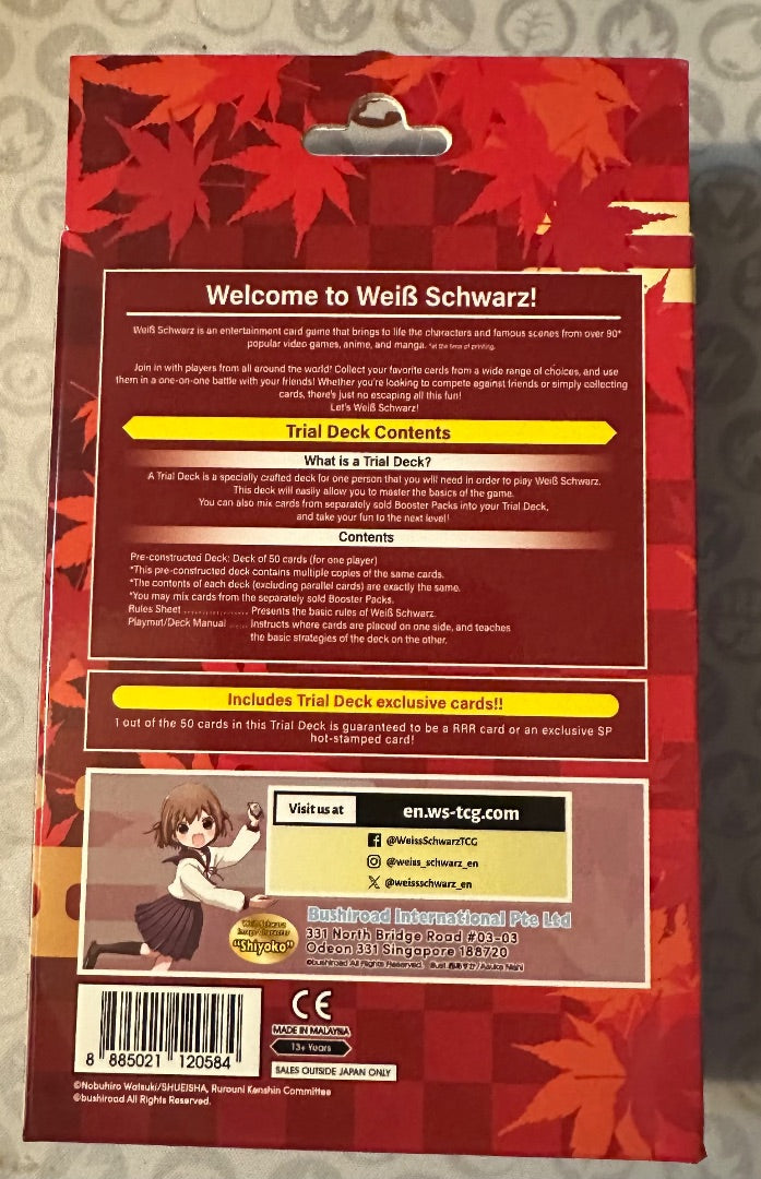 Weiss Schwarz Rurouni Kenshin Trial Deck, 6 x 4 x 1