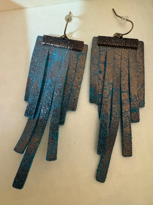 Blue suede fringe earrings