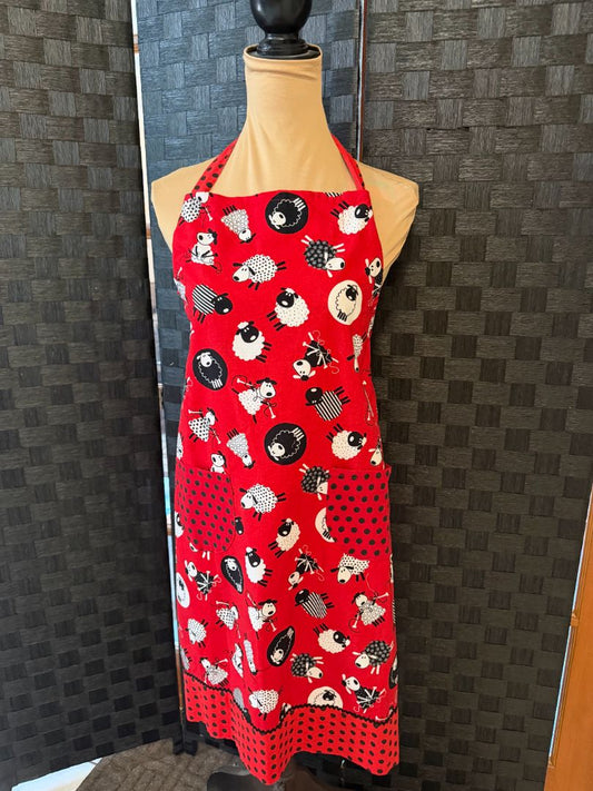 Red, Black, and White Handmade by Kelly Adult Apron, Adjustable