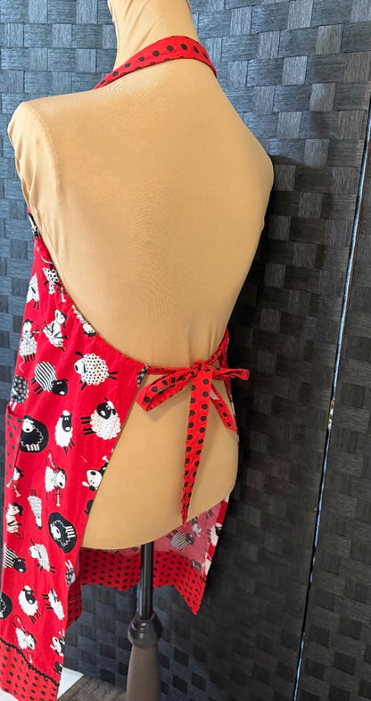 Red, Black, and White Handmade by Kelly Adult Apron, Adjustable