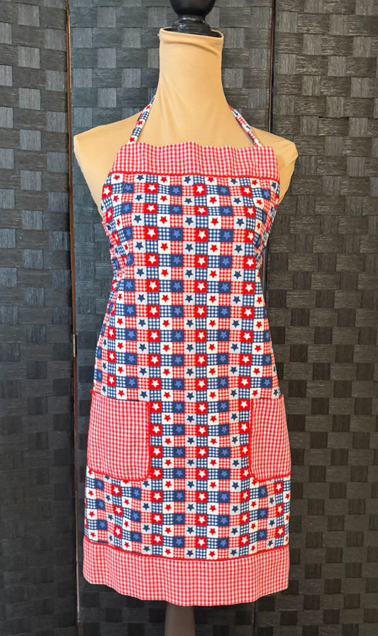 America Stars Red White and Blue Handmade by Kelly Adult Apron, Adjustable