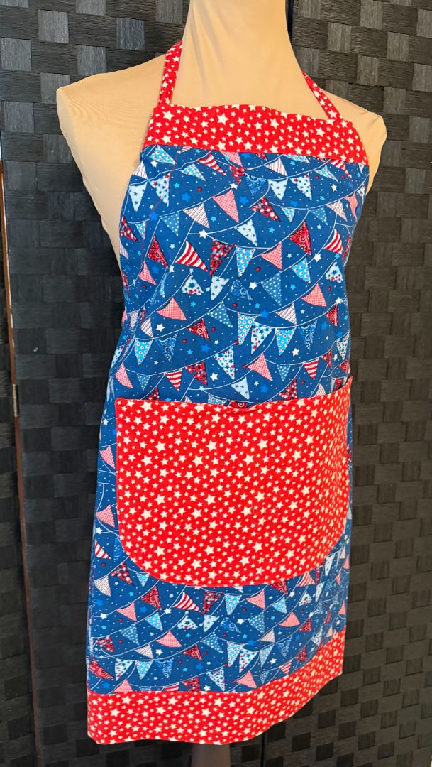 Americana Themed Red and Blue Handmade by Kelly Adult Apron