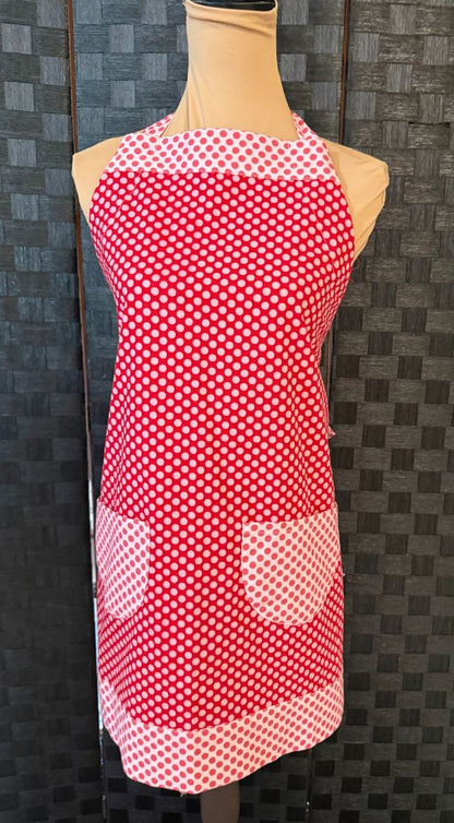Red and Pink Polkadots Handmade by Kelly Adult Apron, Adjustable