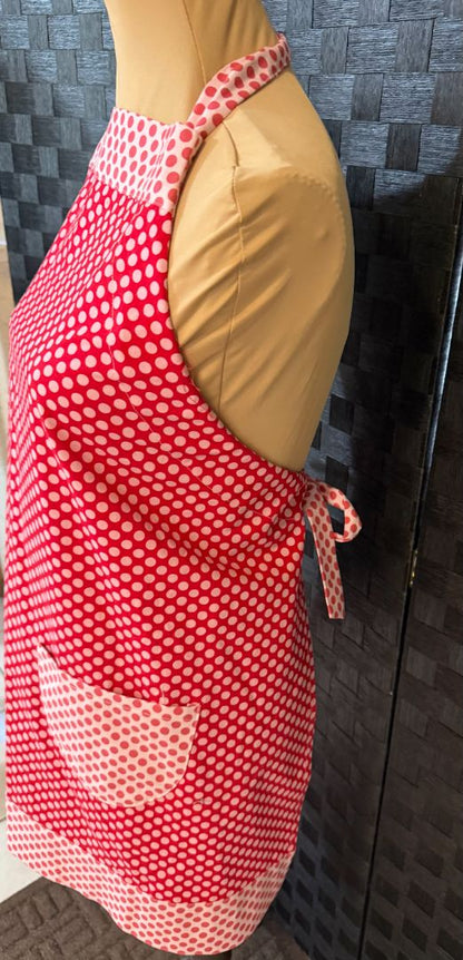 Pink and White Polkadots Handmade by Kelly Adult Apron, Adjustable