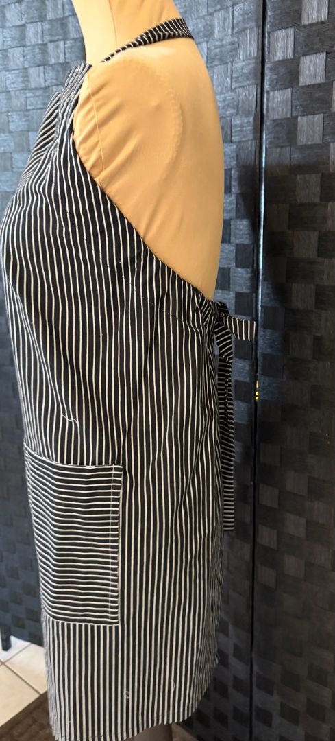 Black and White Pinstripe Chef Theme Handmade by Kelly Adult Apron, Adjustable